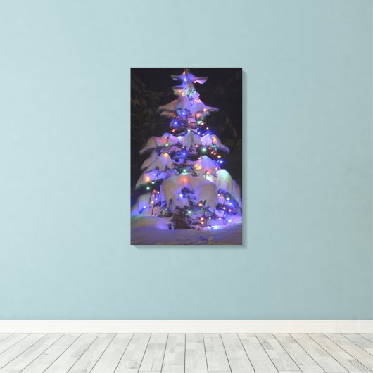 Sneeuwbedekking, kort en kort kerstboom canvas afdruk (Insitu (Houten vloer))