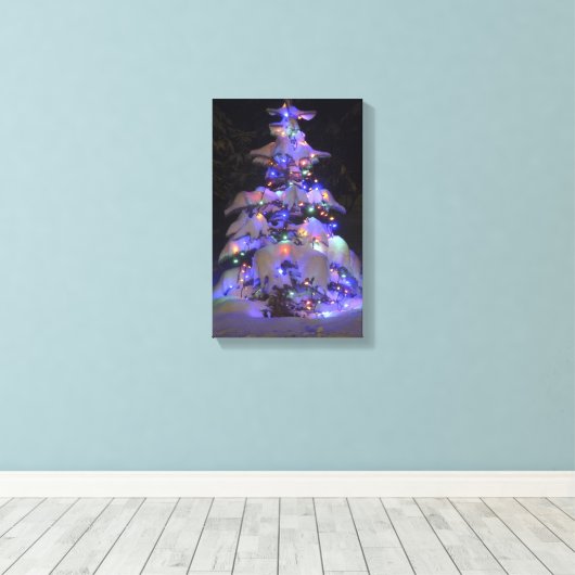 Sneeuwbedekking, kort en kort kerstboom canvas afdruk (Insitu (Houten vloer))