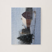 Sneeuwbedekking rode schuur in de winter legpuzzel (Verticaal)