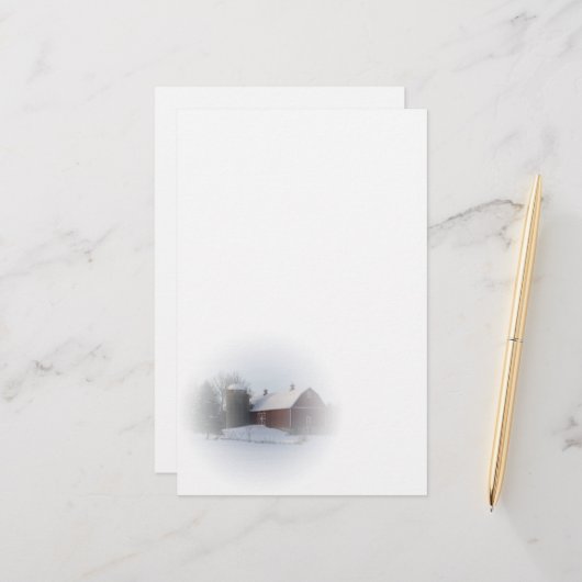 sneeuwbedekking rode winterlandschuur briefpapier (Voorkant / Achterkant in situ)