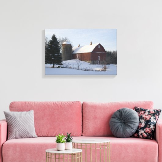 Sneeuwbedekking Winterbarn en Silo Canvas Afdruk (Insitu (Woonkamer))