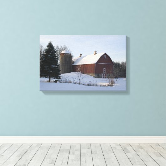 Sneeuwbedekking Winterbarn en Silo Canvas Afdruk (Insitu (Houten vloer))