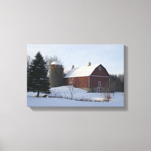 Sneeuwbedekking Winterbarn en Silo Canvas Afdruk (Voorkant)