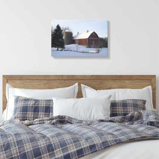 Sneeuwbedekking Winterbarn en Silo Canvas Afdruk (Insitu (Slaapkamer))