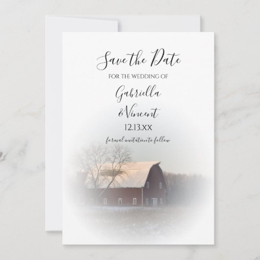 Sneeuwbedekking winterhuwelijk sparen de datum kaart (Voorkant)
