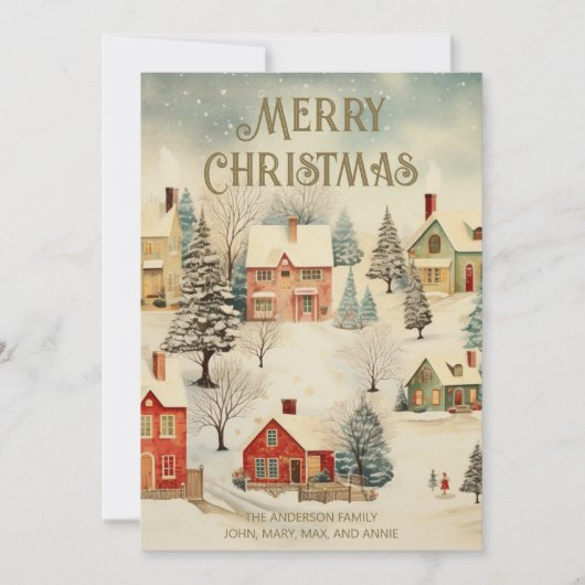  sneeuwbedekt dorp Vrolijk kerstfeest Feestdagenkaart (Voorkant)