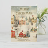  sneeuwbedekt dorp Vrolijk kerstfeest Feestdagenkaart (Staand voorkant)