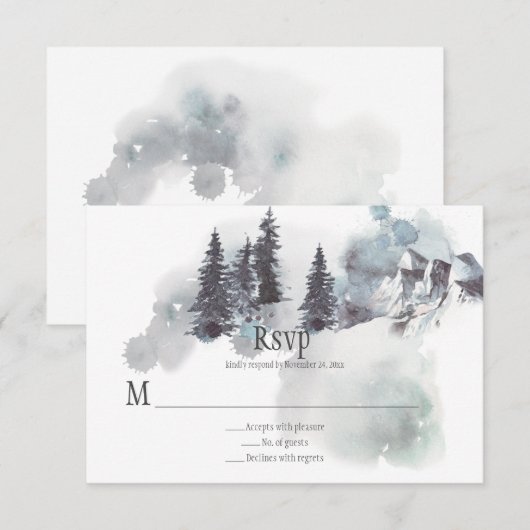 Sneeuwbedekte bergen Pine Trees Wedding RSVP (Voorkant / Achterkant)