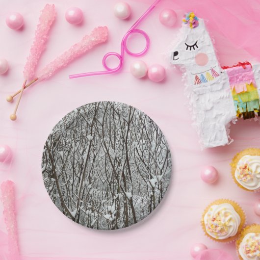 Sneeuwbedekte takken winter Abstract Papieren Bordje (Feest)