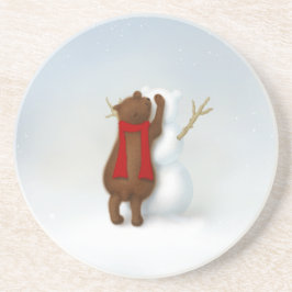 Sneeuwbeer Schattige Baby Beer Winter Zandsteen Onderzetter