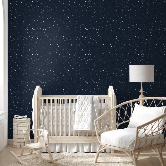 Sneeuwbehang, Witte Stippen op Marineblauwe Achter Behang (Kinderen)