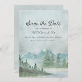 Sneeuwbeklimde bergen in het schilderwoud save the date (Voorkant / Achterkant)