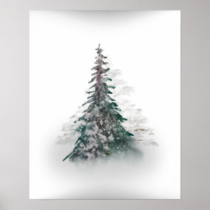 Sneeuwberg met eenzame boom poster