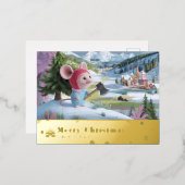 sneeuwberg rode muis postkaart F Folie Feestdagen Briefkaart (Voorkant / Achterkant)