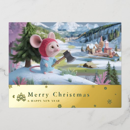 sneeuwberg rode muis postkaart F Folie Feestdagen Briefkaart (Voorkant)