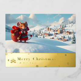 sneeuwberg rode muis postkaart M Folie Feestdagen Briefkaart