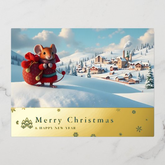 sneeuwberg rode muis postkaart M Folie Feestdagen Briefkaart (Voorkant)