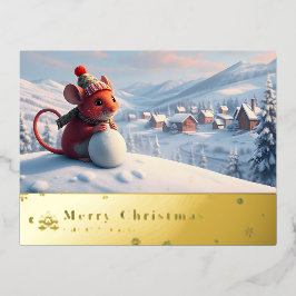 sneeuwberg rode muis postkaart V Folie Feestdagen Briefkaart