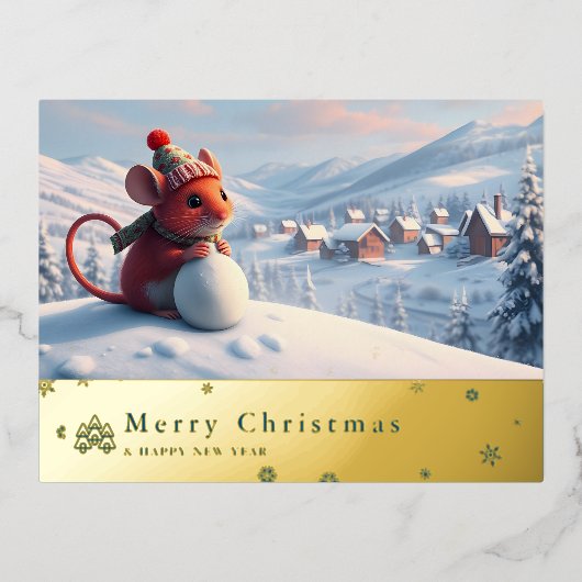 sneeuwberg rode muis postkaart V Folie Feestdagen Briefkaart (Voorkant)