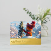 sneeuwberg rode muis postkaart W Folie Feestdagen Briefkaart (Staand Voorkant)