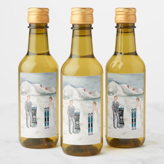 Sneeuwberg Winter Bruiloft Mini Fles Label Wijn Etiket (Flessen)