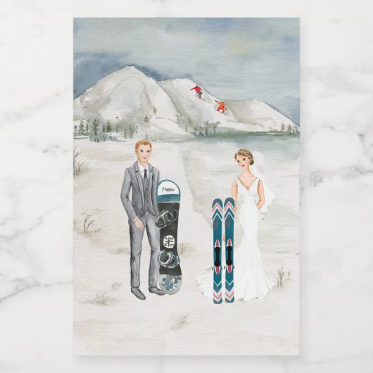 Sneeuwberg Winter Bruiloft Mini Fles Label Wijn Etiket (Enkel label)