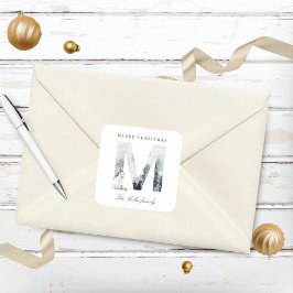 Sneeuwbergen Bosdieren Vakantie Monogram Vierkante Sticker