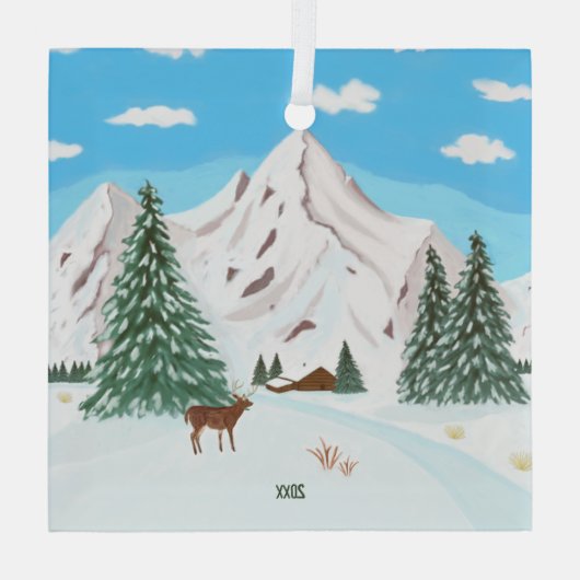 Sneeuwbergen Glass Square Ornament (Achterkant)