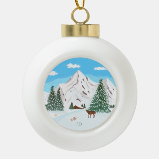 Sneeuwbergen keramische kerstversiering bal ornament (Voorkant)