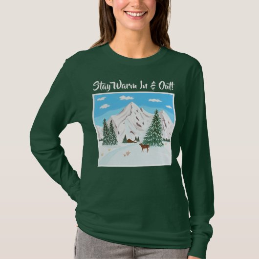 Sneeuwbergen Lange Groene T-shirt (Voorkant)