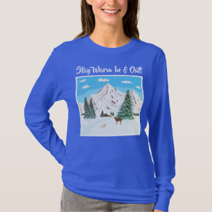 Sneeuwbergen Lange Mouwen Blauwe T-Shirt