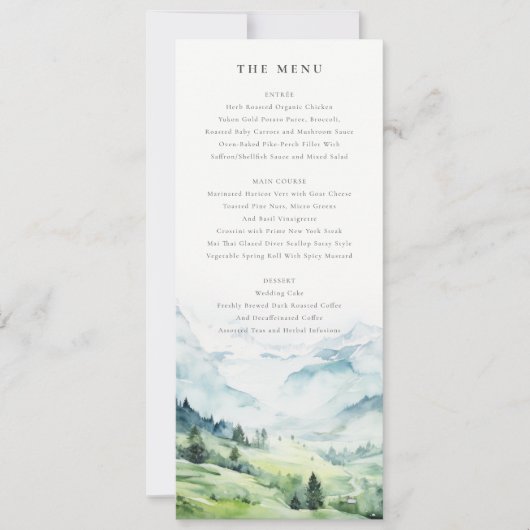 Sneeuwberglandschap Bruiloft Menu Kaart (Voorkant)