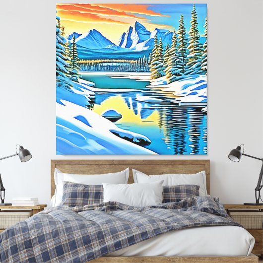 sneeuwbergreflectie canvas afdruk (Insitu (Slaapkamer))