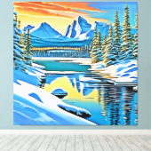 sneeuwbergreflectie canvas afdruk (Insitu (Houten vloer))