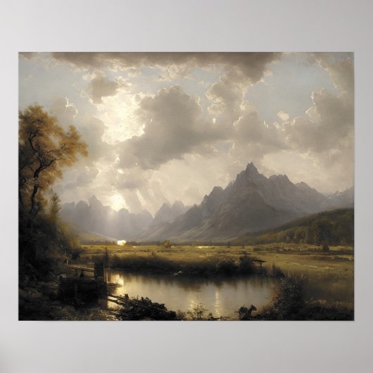 Sneeuwbergschilderij op het meer -  kunst poster (Voorkant)