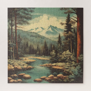 Sneeuwbergwoud rivier rotsen landschap legpuzzel