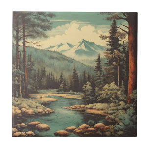 Sneeuwbergwoud rivier rotsen landschap tegeltje