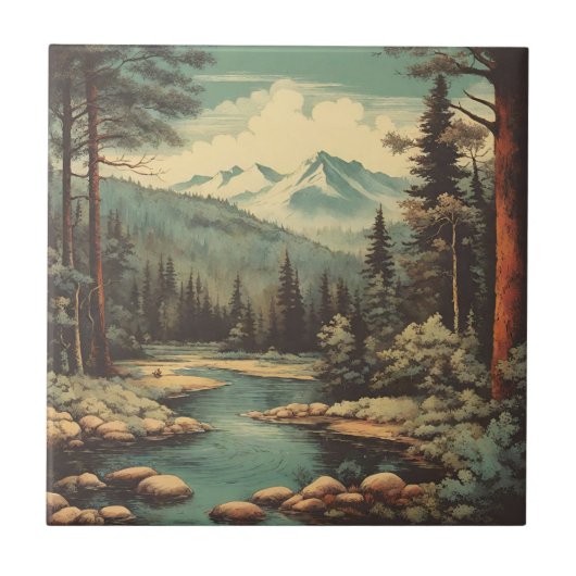 Sneeuwbergwoud rivier rotsen landschap tegeltje (Voorkant)