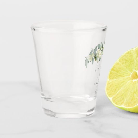 Sneeuwbes & Eucalyptus Gepersonaliseerde bruiloft Shot Glas (Links)