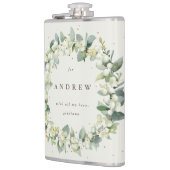 Sneeuwbes & Eucalyptus Huwelijkskrans Personalized Heupfles (Links)