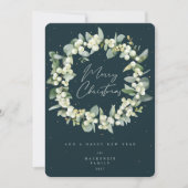 Sneeuwbes + Eucalyptus Kerstkrans Niet-foto Feestdagenkaart (Voorkant)