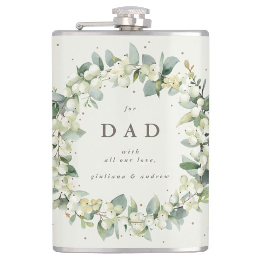 Sneeuwbes & Eucalyptus Krans Persoonlijke Trouwdag Heupfles (Voorkant)