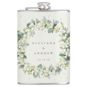 Sneeuwbes & Eucalyptus Krans Persoonlijke Trouwdag Heupfles (Voorkant)