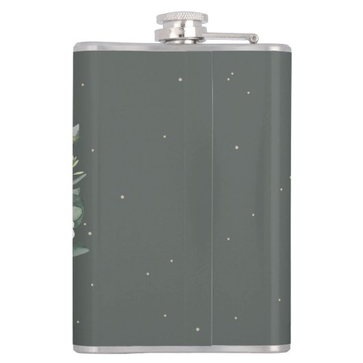 Sneeuwbes & Eucalyptus Krans Persoonlijke Trouwdag Heupfles (Achterkant)