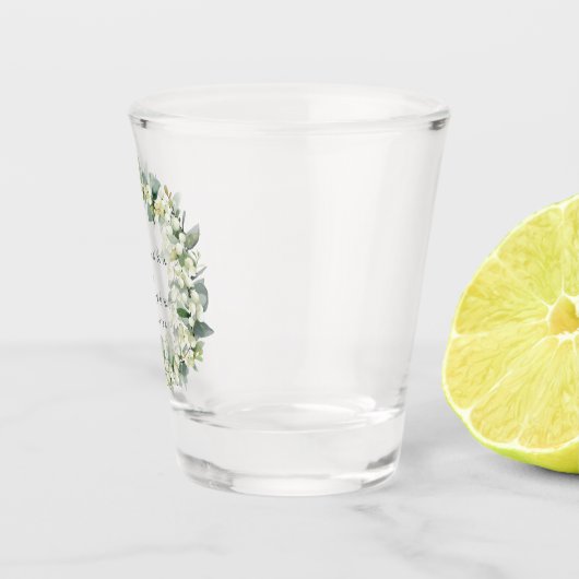 Sneeuwbes & Eucalyptus Krans Persoonlijke Trouwdag Shot Glas (Rechts)