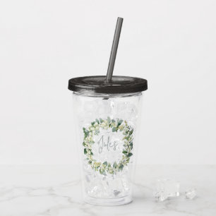 Sneeuwbes & Eucalyptus Trouwkrans Gepersonaliseerd Acryl Drinkbeker