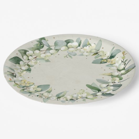 Sneeuwbes Kerstkrans Feestelijke Fijne Kerst Papieren Bordje (Gekanteld)