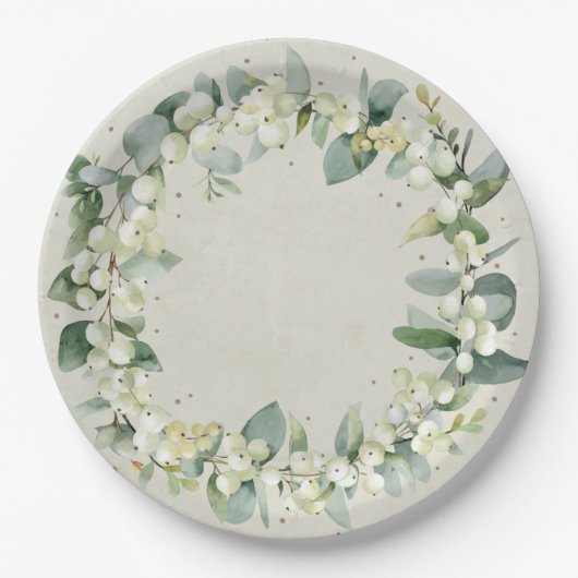 Sneeuwbes Kerstkrans Feestelijke Kerstparty Papieren Bordje (Voorkant)