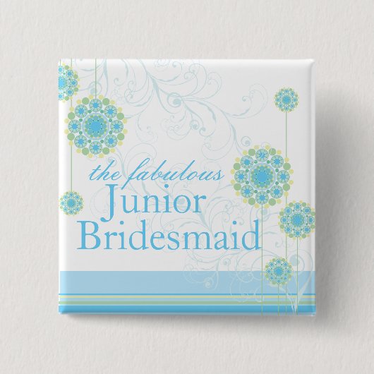 Sneeuwblaasjes Blauwe Junior Bridesmaid Button (Voorkant)