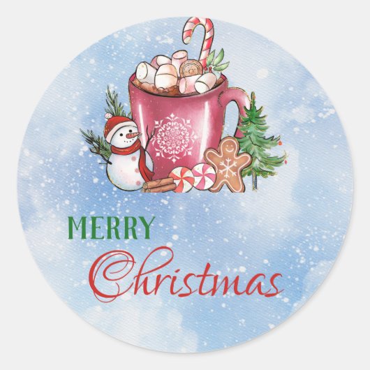 Sneeuwblauw Cute Cup Vroegere kerst Prettige feest Ronde Sticker (Voorkant)